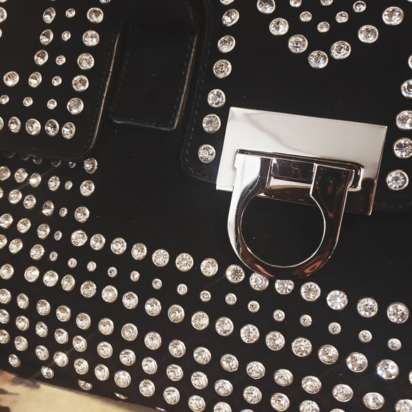 CHARM & LUCK Blk Suede w/Cry. Heart Satchel Vintage NWOT - Picture 9 of 12